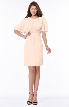 ColsBM Talia Peach Puree Luxury A-line Short Sleeve Zip up Chiffon Pleated Bridesmaid Dresses