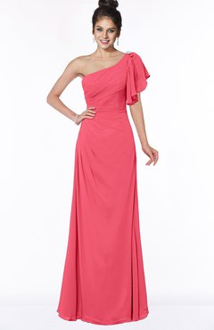 ColsBM Naomi Guava Glamorous A-line Short Sleeve Half Backless Chiffon Floor Length Bridesmaid Dresses