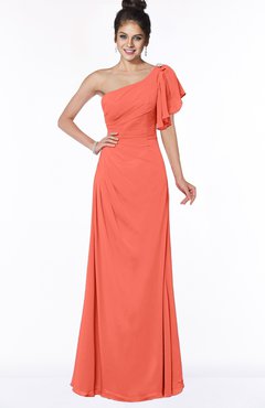 ColsBM Naomi Living Coral Glamorous A-line Short Sleeve Half Backless Chiffon Floor Length Bridesmaid Dresses