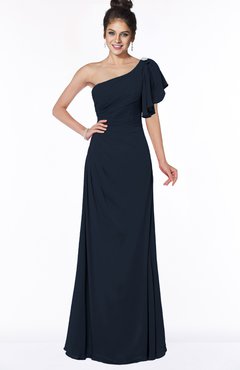 ColsBM Naomi Navy Blue Glamorous A-line Short Sleeve Half Backless Chiffon Floor Length Bridesmaid Dresses