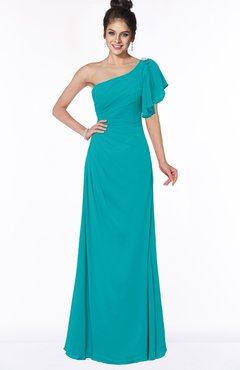 ColsBM Naomi Peacock Blue Glamorous A-line Short Sleeve Half Backless Chiffon Floor Length Bridesmaid Dresses