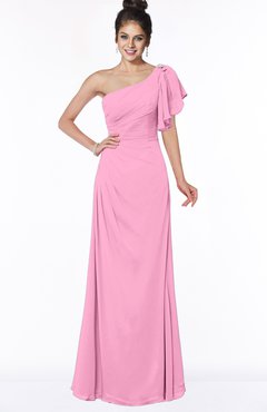ColsBM Naomi Pink Glamorous A-line Short Sleeve Half Backless Chiffon Floor Length Bridesmaid Dresses