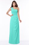 ColsBM Fran Blue Turquoise Modest A-line One Shoulder Zip up Chiffon Bridesmaid Dresses