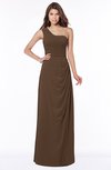 ColsBM Fran Chocolate Brown Modest A-line One Shoulder Zip up Chiffon Bridesmaid Dresses