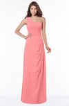 ColsBM Fran Shell Pink Modest A-line One Shoulder Zip up Chiffon Bridesmaid Dresses
