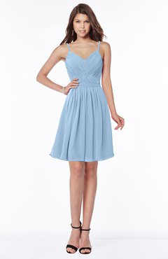 ColsBM Vera Dusty Blue Modest A-line Sleeveless Zip up Knee Length Ruching Bridesmaid Dresses