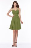 ColsBM Vera Olive Green Modest A-line Sleeveless Zip up Knee Length Ruching Bridesmaid Dresses