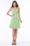 ColsBM Vera Sage Green Modest A-line Sleeveless Zip up Knee Length Ruching Bridesmaid Dresses