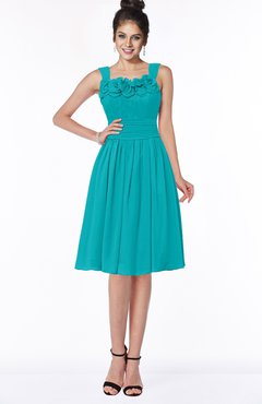 ColsBM Lainey Peacock Blue Gorgeous A-line Wide Square Sleeveless Chiffon Knee Length Bridesmaid Dresses