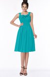 ColsBM Lainey Teal Gorgeous A-line Wide Square Sleeveless Chiffon Knee Length Bridesmaid Dresses
