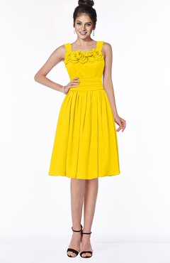 ColsBM Lainey Yellow Gorgeous A-line Wide Square Sleeveless Chiffon Knee Length Bridesmaid Dresses