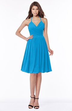 ColsBM Raine Cornflower Blue Traditional Halter Sleeveless Chiffon Knee Length Bridesmaid Dresses