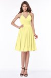 ColsBM Raine Pastel Yellow Traditional Halter Sleeveless Chiffon Knee Length Bridesmaid Dresses