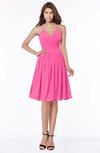 ColsBM Raine Rose Pink Traditional Halter Sleeveless Chiffon Knee Length Bridesmaid Dresses