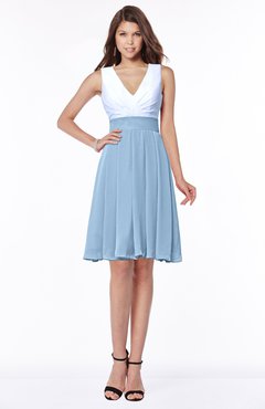 ColsBM Jolie Dusty Blue Gorgeous A-line V-neck Sleeveless Chiffon Bridesmaid Dresses