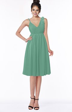 ColsBM Jaylin Bristol Blue Mature V-neck Sleeveless Zip up Knee Length Appliques Bridesmaid Dresses