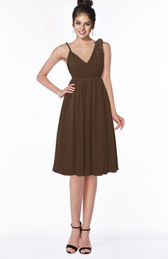 ColsBM Jaylin Chocolate Brown Mature V-neck Sleeveless Zip up Knee Length Appliques Bridesmaid Dresses