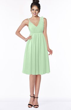 ColsBM Jaylin Light Green Mature V-neck Sleeveless Zip up Knee Length Appliques Bridesmaid Dresses