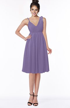 ColsBM Jaylin Lilac Mature V-neck Sleeveless Zip up Knee Length Appliques Bridesmaid Dresses