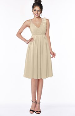 ColsBM Jaylin Novelle Peach Mature V-neck Sleeveless Zip up Knee Length Appliques Bridesmaid Dresses