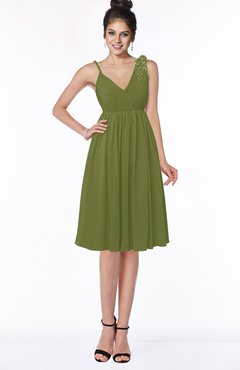 ColsBM Jaylin Olive Green Mature V-neck Sleeveless Zip up Knee Length Appliques Bridesmaid Dresses