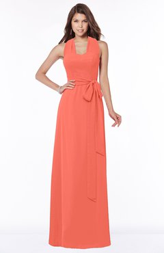 ColsBM Kaia Living Coral Modern Sleeveless Zip up Floor Length Sash Bridesmaid Dresses