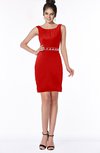 ColsBM Meadow Red Luxury Sleeveless Satin Knee Length Beaded Bridesmaid Dresses