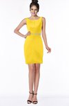 ColsBM Meadow Yellow Luxury Sleeveless Satin Knee Length Beaded Bridesmaid Dresses