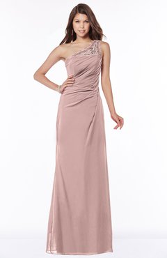 ColsBM Kathleen Blush Pink Mature A-line One Shoulder Half Backless Floor Length Lace Bridesmaid Dresses
