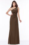 ColsBM Kathleen Chocolate Brown Mature A-line One Shoulder Half Backless Floor Length Lace Bridesmaid Dresses