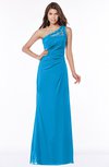 ColsBM Kathleen Cornflower Blue Mature A-line One Shoulder Half Backless Floor Length Lace Bridesmaid Dresses