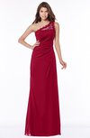 ColsBM Kathleen Dark Red Mature A-line One Shoulder Half Backless Floor Length Lace Bridesmaid Dresses
