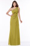 ColsBM Kathleen Golden Olive Mature A-line One Shoulder Half Backless Floor Length Lace Bridesmaid Dresses