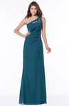 ColsBM Kathleen Moroccan Blue Mature A-line One Shoulder Half Backless Floor Length Lace Bridesmaid Dresses
