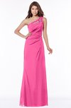 ColsBM Kathleen Rose Pink Mature A-line One Shoulder Half Backless Floor Length Lace Bridesmaid Dresses