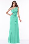 ColsBM Kathleen Seafoam Green Mature A-line One Shoulder Half Backless Floor Length Lace Bridesmaid Dresses