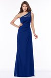 ColsBM Kathleen Sodalite Blue Mature A-line One Shoulder Half Backless Floor Length Lace Bridesmaid Dresses