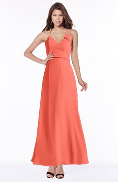 ColsBM Cataleya Living Coral Modern V-neck Sleeveless Zip up Chiffon Flower Bridesmaid Dresses