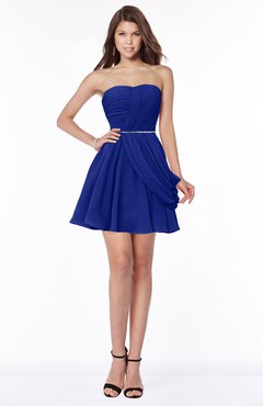 ColsBM Collins Electric Blue Modest Strapless Sleeveless Zip up Chiffon Ruching Bridesmaid Dresses