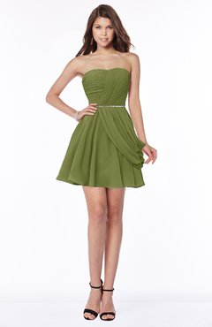 ColsBM Collins Olive Green Modest Strapless Sleeveless Zip up Chiffon Ruching Bridesmaid Dresses