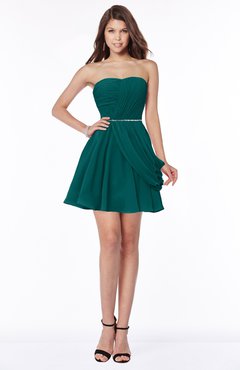 ColsBM Collins Shaded Spruce Modest Strapless Sleeveless Zip up Chiffon Ruching Bridesmaid Dresses