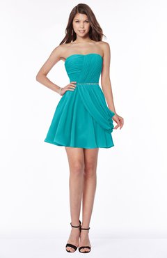 ColsBM Collins Teal Modest Strapless Sleeveless Zip up Chiffon Ruching Bridesmaid Dresses