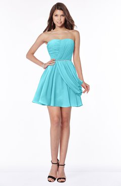 ColsBM Collins Turquoise Modest Strapless Sleeveless Zip up Chiffon Ruching Bridesmaid Dresses