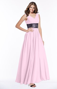 ColsBM Emmaline Baby Pink Elegant A-line V-neck Half Backless Chiffon Floor Length Bridesmaid Dresses