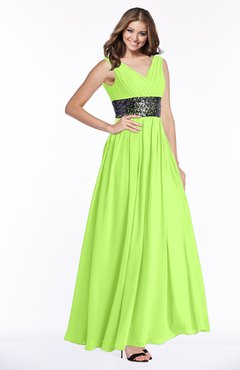 ColsBM Emmaline Bright Green Elegant A-line V-neck Half Backless Chiffon Floor Length Bridesmaid Dresses