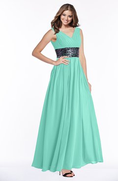 ColsBM Emmaline Mint Green Elegant A-line V-neck Half Backless Chiffon Floor Length Bridesmaid Dresses