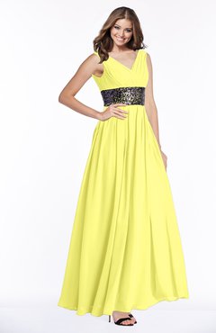 ColsBM Emmaline Pale Yellow Elegant A-line V-neck Half Backless Chiffon Floor Length Bridesmaid Dresses