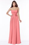 ColsBM Leanna Coral Glamorous Sleeveless Chiffon Floor Length Ruching Bridesmaid Dresses