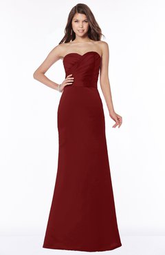 ColsBM Cara Maroon Modest A-line Sleeveless Half Backless Floor Length Ruching Bridesmaid Dresses