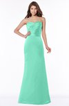 ColsBM Cara Mint Green Modest A-line Sleeveless Half Backless Floor Length Ruching Bridesmaid Dresses
